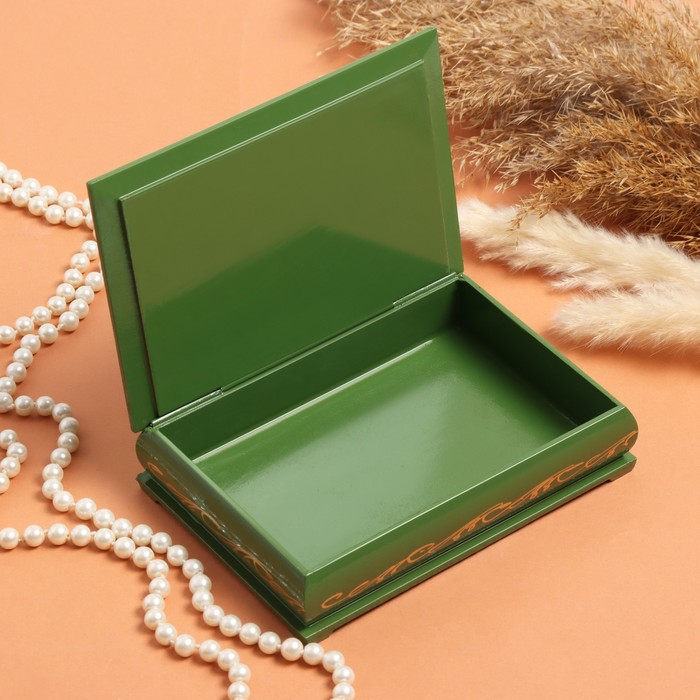 Шкатулка «Розы с полевыми цветами в корзине», зелёная, 11×16 см, лаковая миниатюра Шкатулка «Розы с полевыми цветами в корзине», зелёная, 11×16 см, лаковая миниатюра