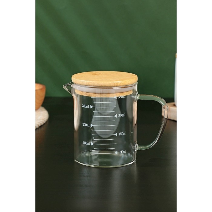 Кувшин для воды стеклянный мерный с бамбуковой крышкой BellaTenero «Эко», 350 мл, 12,5×7,5×11,5 см, мерная шкала цвет МИКС Кувшин для воды стеклянный мерный с бамбуковой крышкой BellaTenero «Эко», 350 мл, 12,5×7,5×11,5 см, мерная шкала цвет МИКС