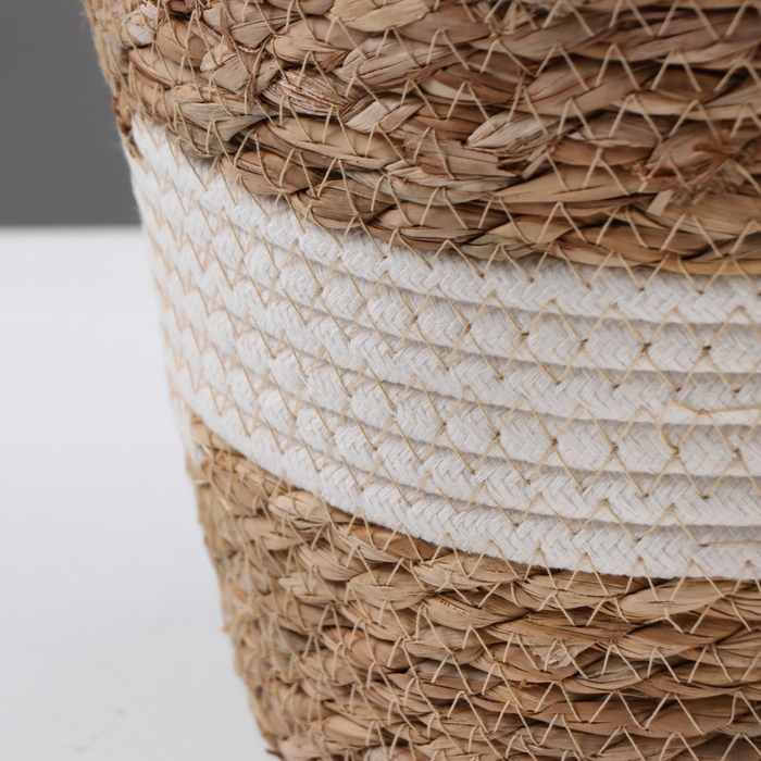 Кашпо плетеное  Кашпо плетеное "Танзания" с ручкой, 25,5х25,5х23 см, натуральный, белый