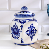 Банка для сып.продуктов "КАСКАД", 16,5см, V-0,95л, авт.Шибаев С.,гжель Банка для сып.продуктов "КАСКАД", 16,5см, V-0,95л, авт.Шибаев С.,гжель