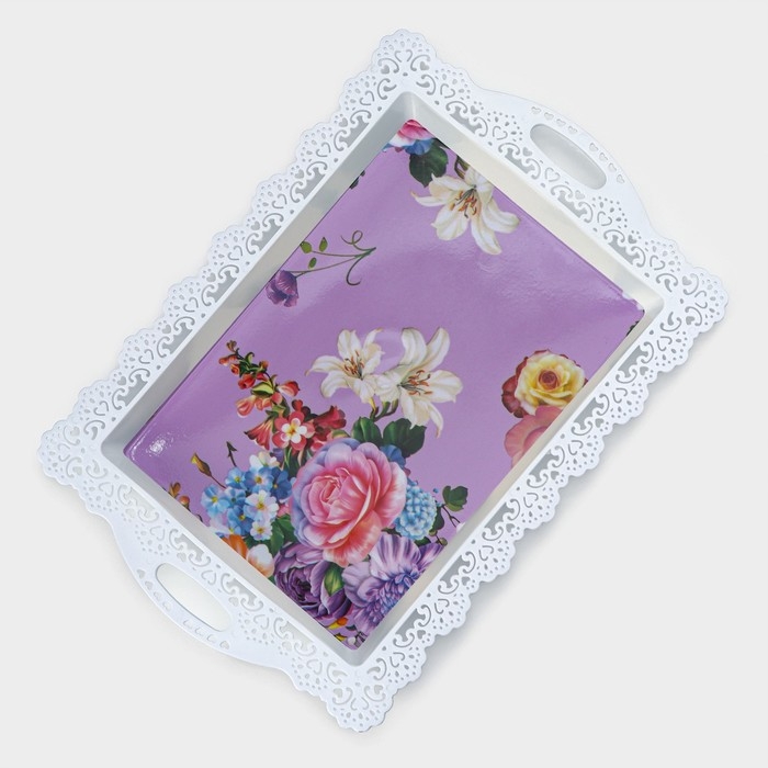 Поднос пластиковый прямоугольный «Ажурная кайма», 35×24×2 см, цвет МИКС Поднос пластиковый прямоугольный «Ажурная кайма», 35×24×2 см, цвет МИКС