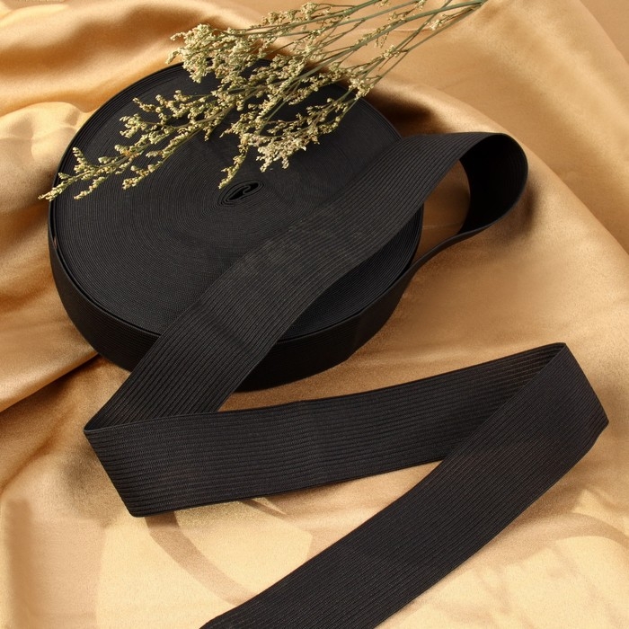 Резинка вязаная, 40 мм, 25 ± 2 м, цвет чёрный Резинка вязаная, 40 мм, 25 ± 2 м, цвет чёрный