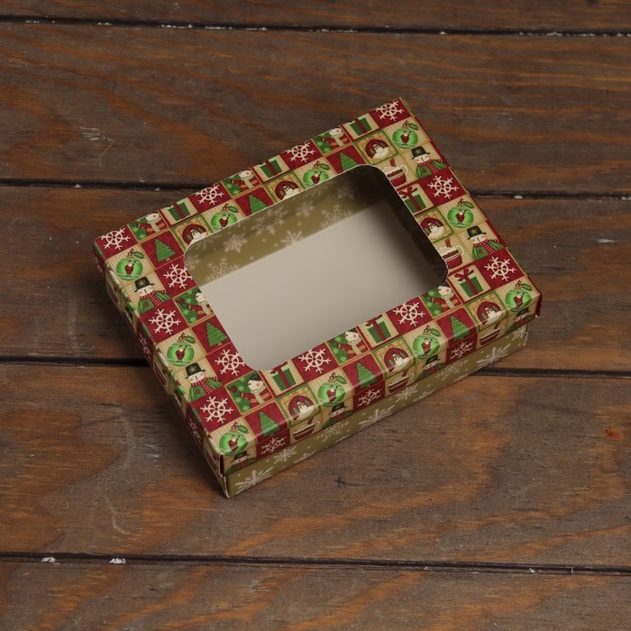 Новый год. Коробка подарочная новогодняя складная, крышка-дно, с окном Новый год. Коробка подарочная новогодняя складная, крышка-дно, с окном "Счастливого Нового Года" 16,5 х 12,5 х 5,2 см