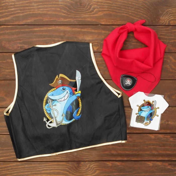 Карнавальный костюм «Морской разбойник», жилетка, наглазник, термонаклейка, бандана Карнавальный костюм «Морской разбойник», жилетка, наглазник, термонаклейка, бандана