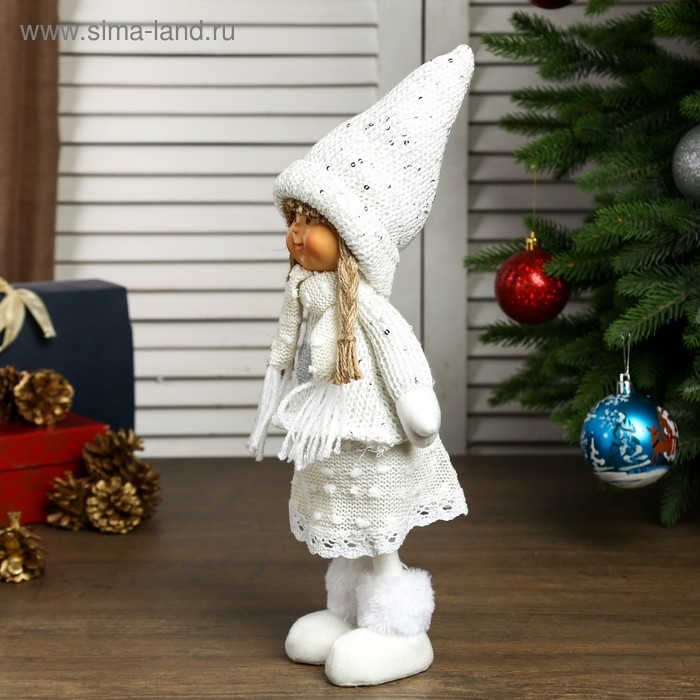 Кукла интерьерная Кукла интерьерная "Девочка Валя в бежевом свитере и колпаке" 38х10х14 см