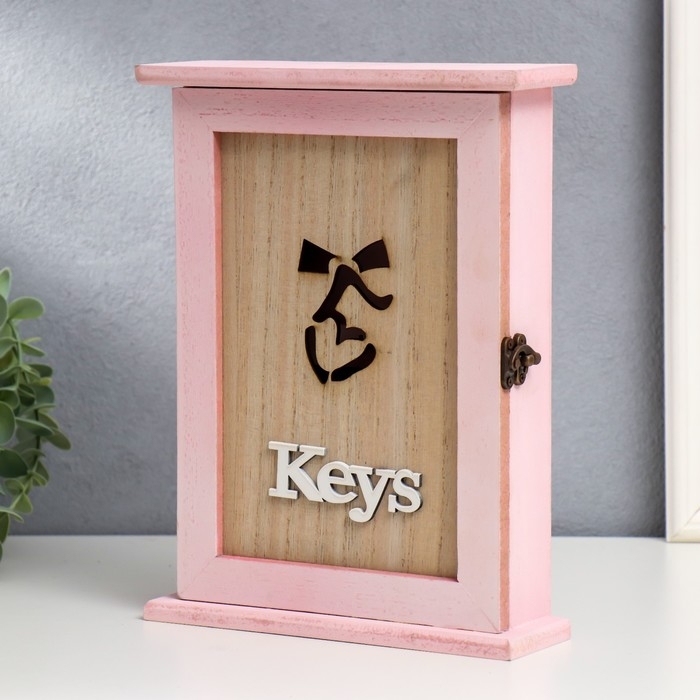 Ключница дерево Ключница дерево "Сердечко на бантике" розовая 26,5х21х6,5 см
