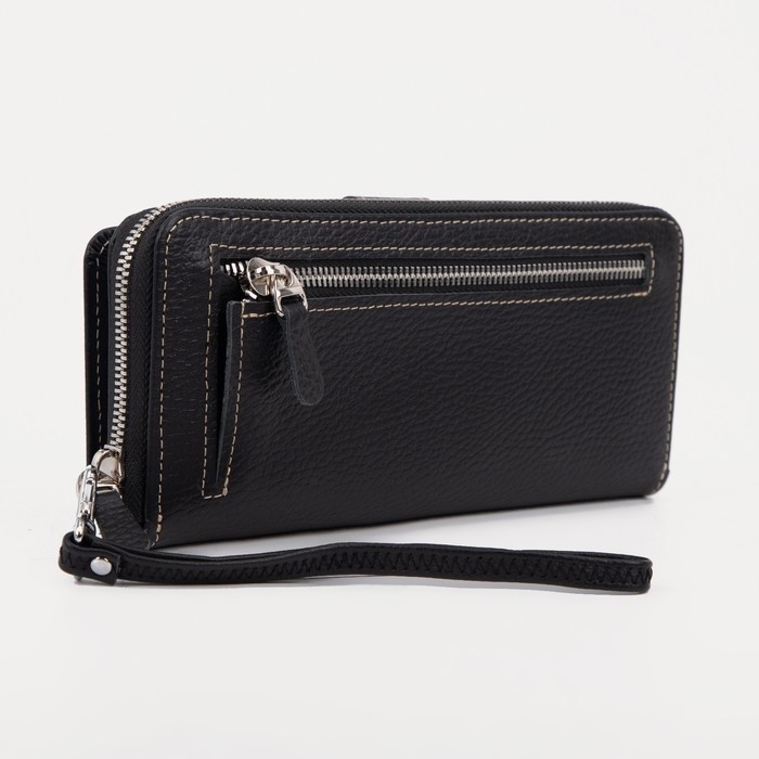 Портмоне мужское на молнии, для купюр, для карт, для монет, цвет чёрный
