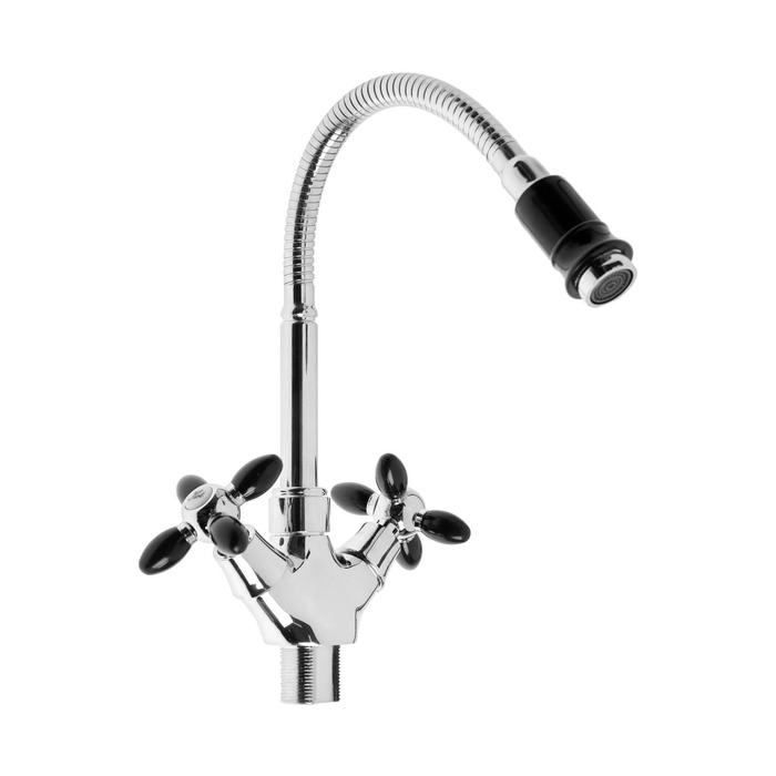 Cмеситель для кухни Cмеситель для кухни "Эверест" B58-071F, двухвентильный, высокий излив, на гайке, хром/черный