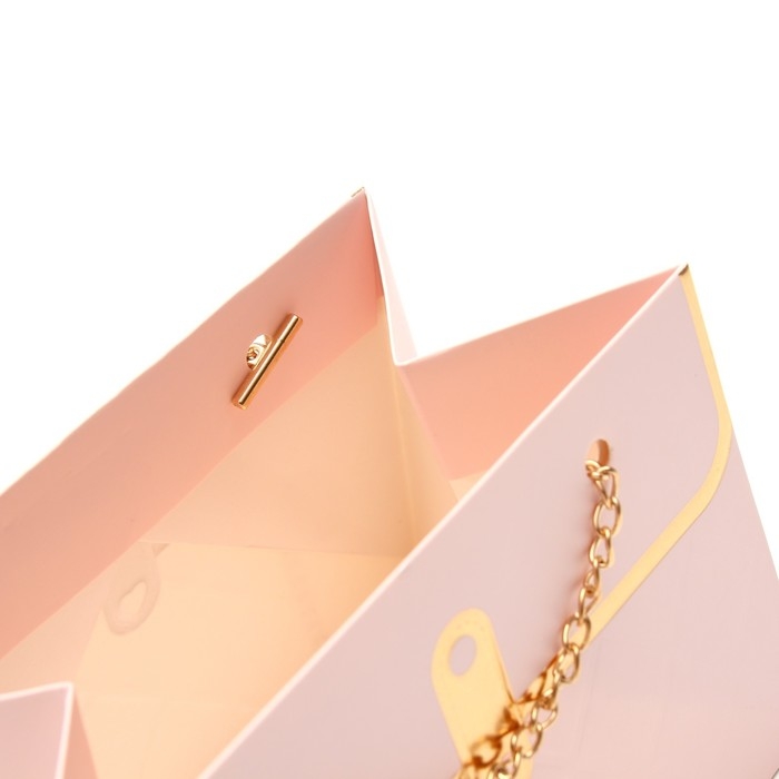 Пакет для цветов, ручка цепь,  Пакет для цветов, ручка цепь, "Розовый", с золотым тиснением, 15 х 10,5 х 10 см