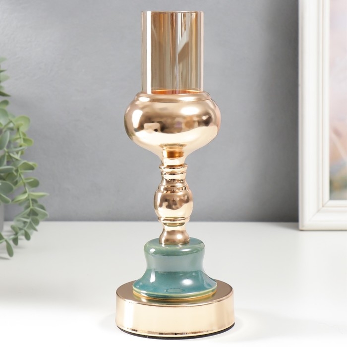 Подсвечник металл на 1 свечу Подсвечник металл на 1 свечу "Стиляги" золото и сине-зелёный 26х10х10 см