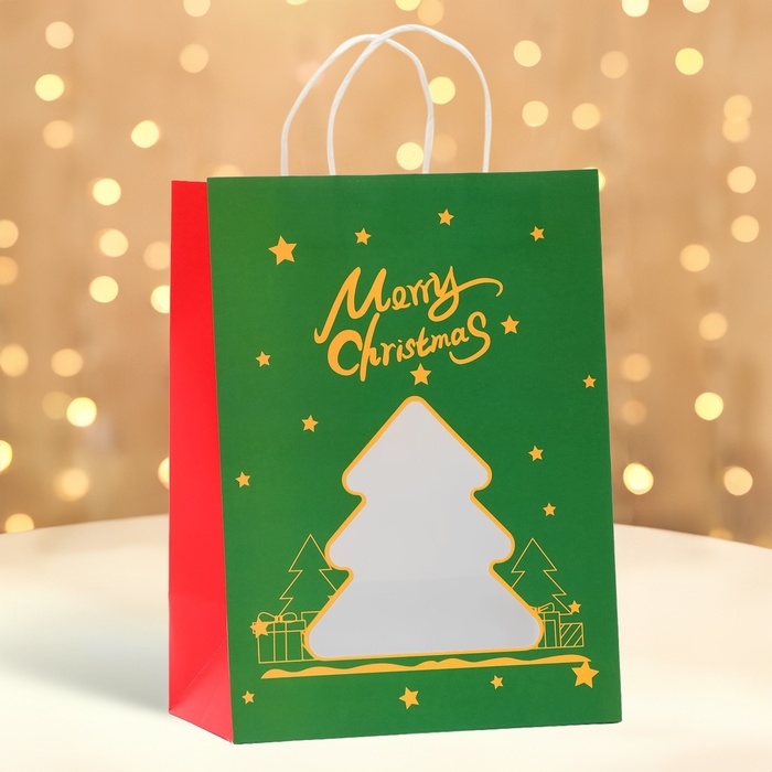 Пакет подарочный новогодний с окном Пакет подарочный новогодний с окном "Ёлка" 30 х 22 х 14 см.