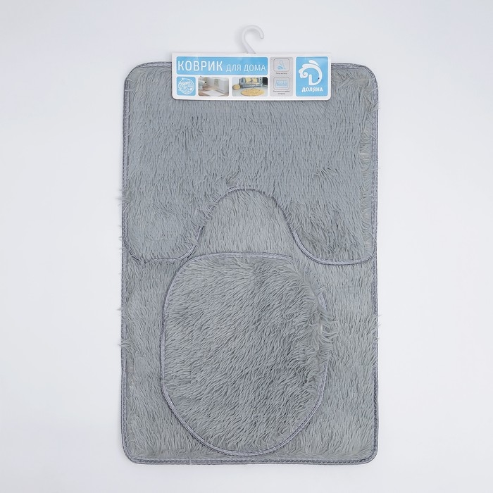 Коврики для ванной и туалета Доляна «Плюшевый», 3 шт: 32×40 см, 40×50 см, 50×80 см, цвет серый