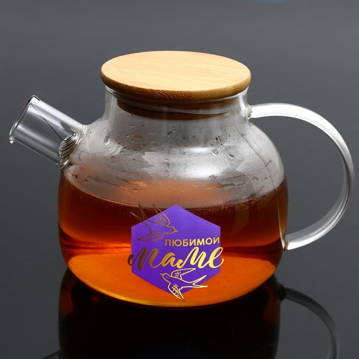 Чайник стеклянный заварочный с бамбуковой крышкой «Маме», 1000 мл Чайник стеклянный заварочный с бамбуковой крышкой «Маме», 1000 мл