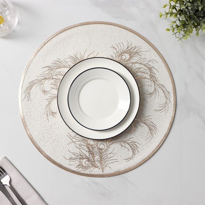 Салфетки сервировочные на стол Доляна «Павлин», 2 шт, d=38 см, цвет бежевый