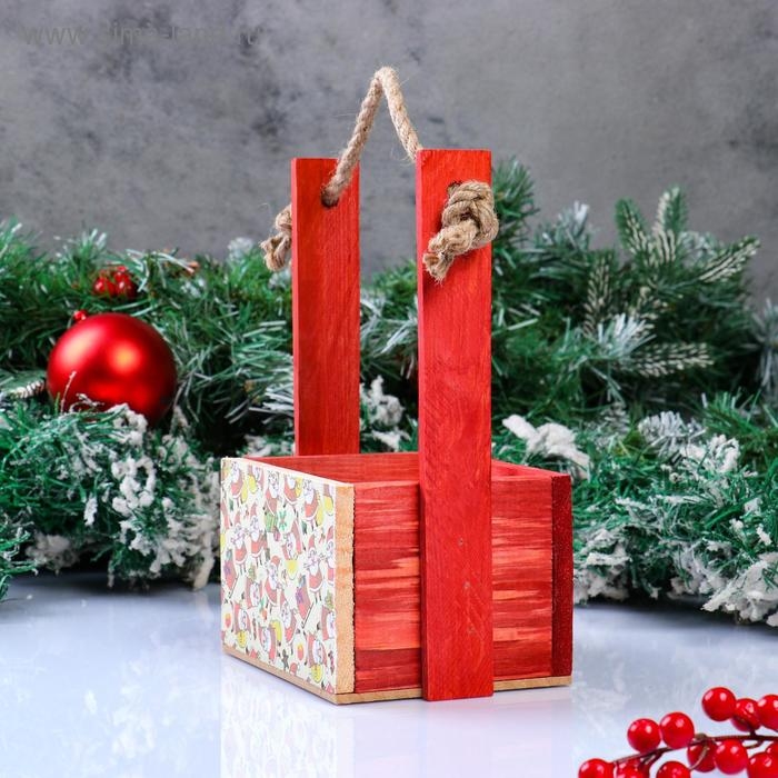 Кашпо деревянное, 15×12×8.5(25) см  Кашпо деревянное, 15×12×8.5(25) см "Пауль и Любовь. Новогоднее, Деды Морозы", с принтом