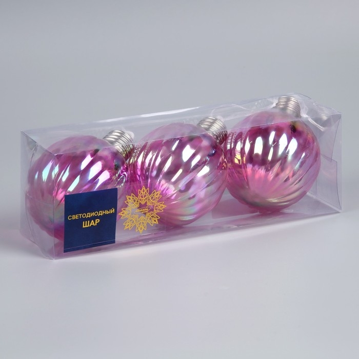 Набор елочных шаров Набор елочных шаров "Розовые грани", d=7 см, 3 LED, 3 шт, батарейки AG13x9 (нет в комплекте), Свечение тёплое белое