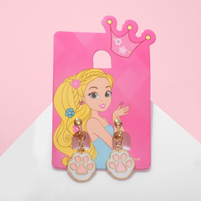 Клипсы детские «Выбражулька» лапки, цвет бело-розовый в золоте Клипсы детские «Выбражулька» лапки, цвет бело-розовый в золоте