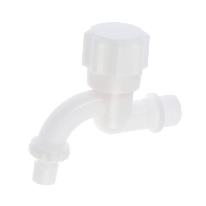 Кран водоразборный со штуцером ZEIN Z9820, 1/2", кругая ручка, PP, кран-букса, белый