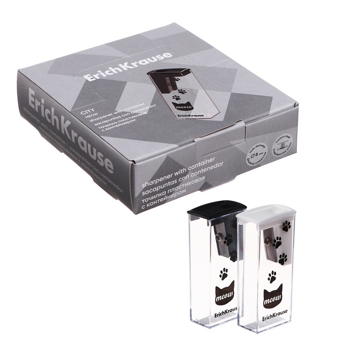 Точилка 1 отверстие ErichKrause Точилка 1 отверстие ErichKrause "City" Meow, с контейнером, пластиковая, МИКС