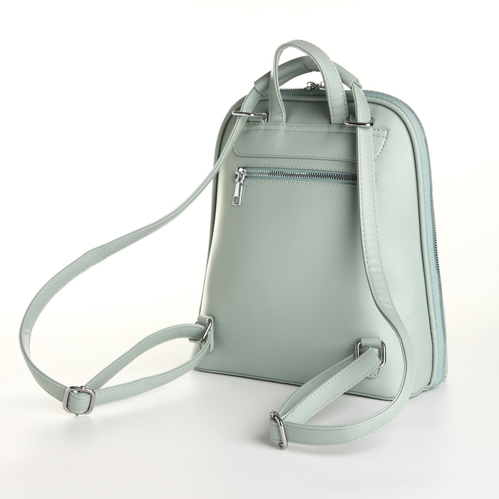 Рюкзак городской из искусственной кожи на молнии, цвет зелёный