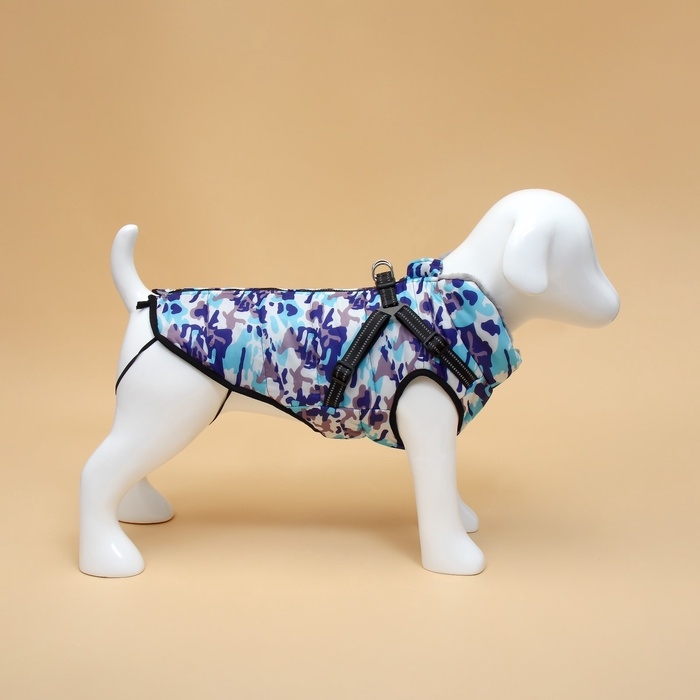 Куртка для собак со шлейкой, размер XL ( ДС 40 см, ОШ 34 см, ОГ 50 см), камуфляжная