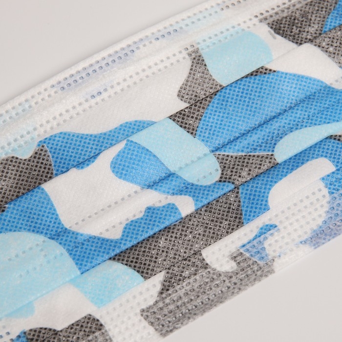 Маска медицинская Latio синий камуфляж, 2 фиксатора формы, 50 шт картонный блок Маска медицинская Latio синий камуфляж, 2 фиксатора формы, 50 шт картонный блок