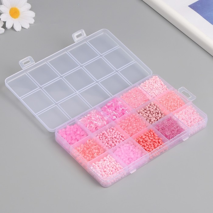 Бисер стекло 6/0, 8/0, 12/0 в шкатулке  Бисер стекло 6/0, 8/0, 12/0 в шкатулке "Розовый" стеклярус 15,5х9,5х1,6 см