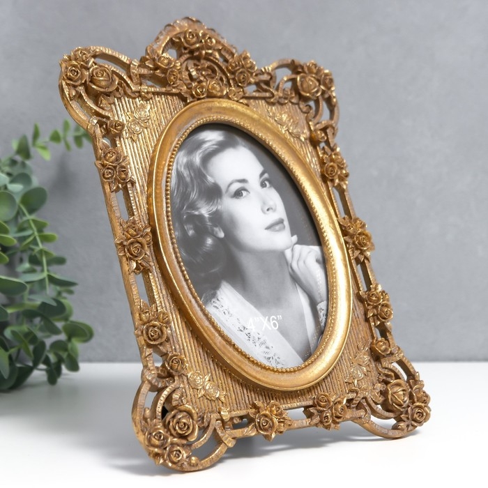 Фоторамка полистоун 10х15 см Фоторамка полистоун 10х15 см "Цветение роз" золото 18х25 см