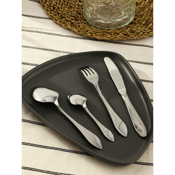 Набор столовых приборов «Волна», 24 предмета, картонная коробка с окном, цвет серебряный Набор столовых приборов «Волна», 24 предмета, картонная коробка с окном, цвет серебряный