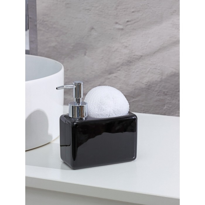 Дозатор для моющего средства с подставкой для губки SAVANNA «Природа», 450 мл, цвет чёрный Дозатор для моющего средства с подставкой для губки SAVANNA «Природа», 450 мл, цвет чёрный