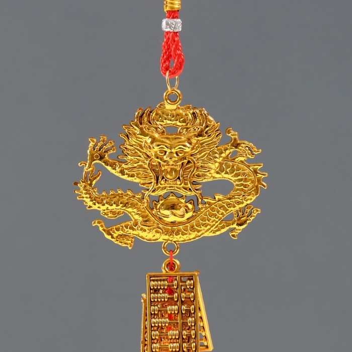 Подвеска пластик, текстиль Подвеска пластик, текстиль "Золотой дракон и счёты - На богатство" 2х7,5х38 см