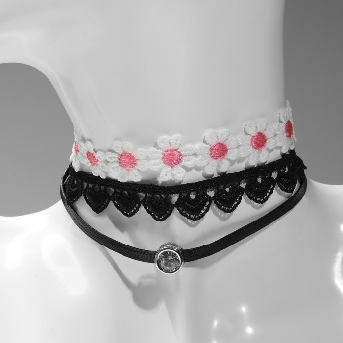 Чокер «Трио» цветы и сердца (набор 3 шт.), цветной, 32 см Чокер «Трио» цветы и сердца (набор 3 шт.), цветной, 32 см