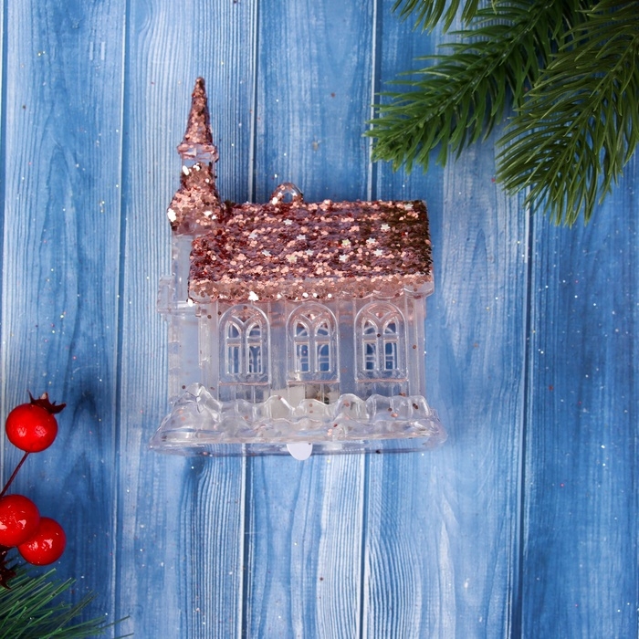 Украшение ёлочное Украшение ёлочное "Домик сияние блеск" световое, 11х8,5 см, прозрачный