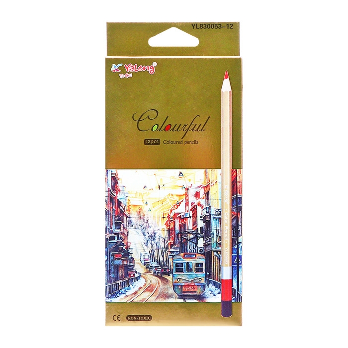 Карандаши 12 цветов, в картонной коробке, шестигранные, корпус золото, деревянные, Пейзаж Карандаши 12 цветов, в картонной коробке, шестигранные, корпус золото, деревянные, Пейзаж