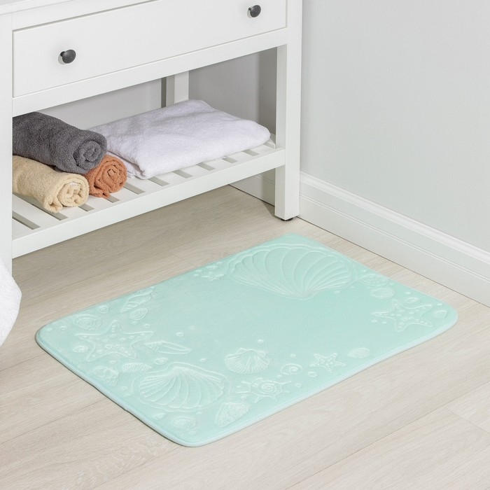 Коврик для ванной Доляна «Морское дно», 50×70 см, цвет бирюзовый Коврик для ванной Доляна «Морское дно», 50×70 см, цвет бирюзовый