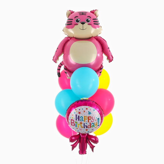 Набор шаров &laquo;Happy Birthday. Розовый тигрёнок&raquo;, латекс, фольга, 10 шт.