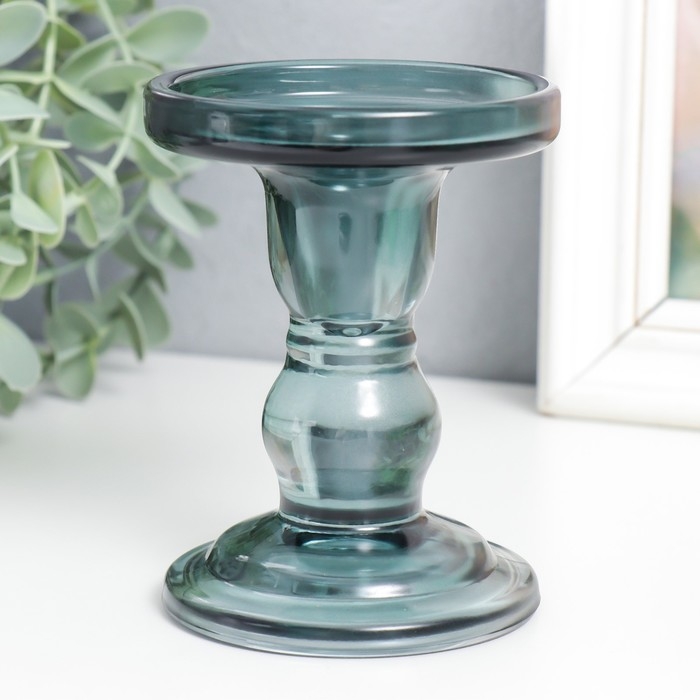 Подсвечник стекло Подсвечник стекло "Подиум" d-2 и 7 см дымка 8,5х8,5х11 см