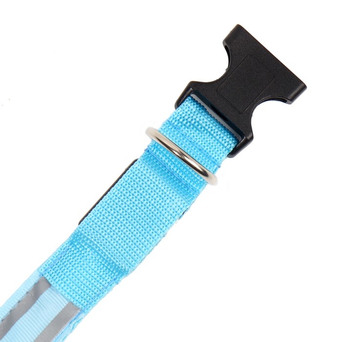 Ошейник с подсветкой Двойная полоса размер L, ОШ 45-52 х 2,5 см 3 режима свечения голубой Ошейник с подсветкой Двойная полоса размер L, ОШ 45-52 х 2,5 см 3 режима свечения голубой