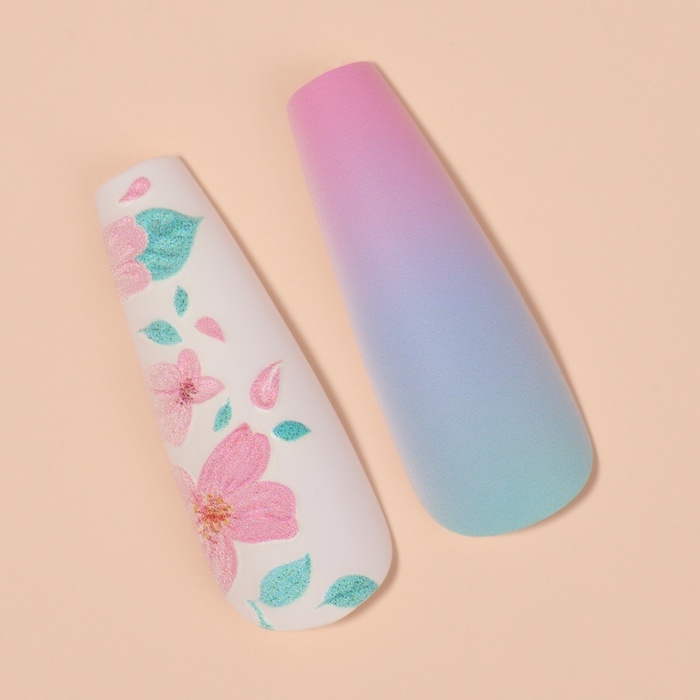 Накладные ногти «Цветочки», 12 шт, с клеевыми пластинами, форма балерина, разноцветные Накладные ногти «Цветочки», 12 шт, с клеевыми пластинами, форма балерина, разноцветные