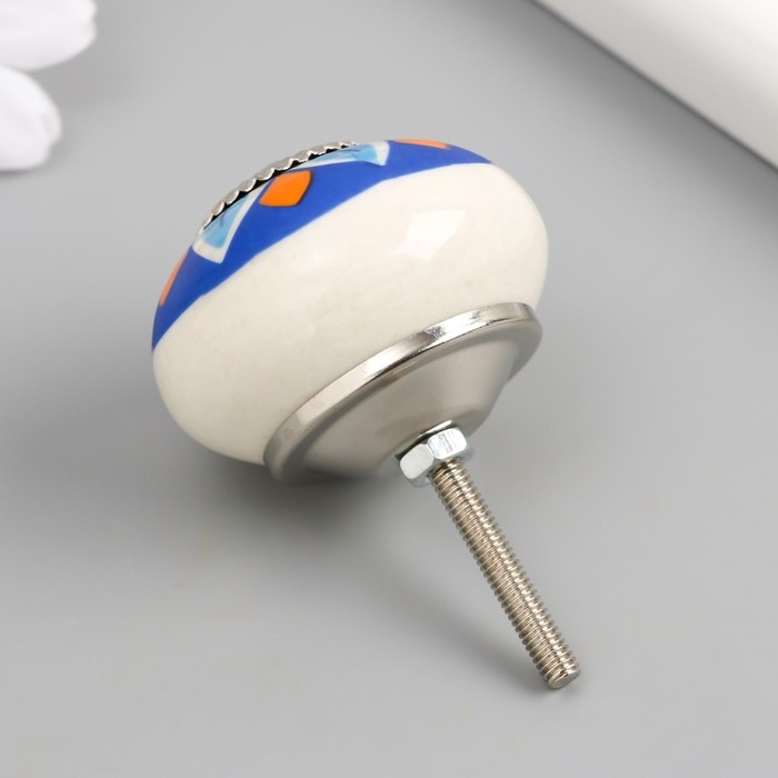 Ручка для шкатулки керамика, металл Ручка для шкатулки керамика, металл "Цветок сине-оранжевый" 4,1х4,1х6 см