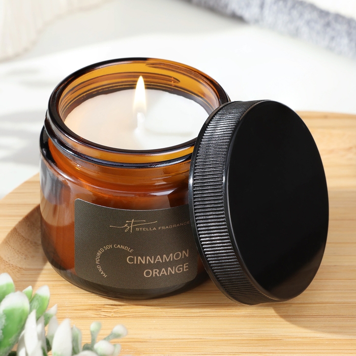 Свеча ароматическая в банке  Свеча ароматическая в банке "CINNAMON ORANGE", соевый воск, 50 г, апельсин и корица