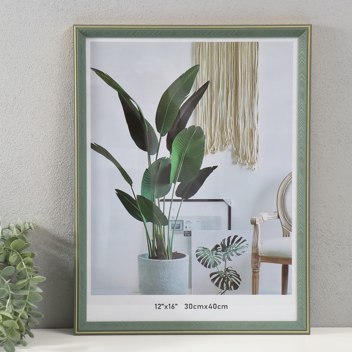 Фоторамка пластик 30х40 см Фоторамка пластик 30х40 см "Галочки на зелёном" с золотой обводкой 1,4х32,7х42,5 см