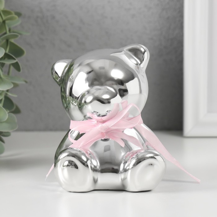 Копилка керамика Копилка керамика "Мишутка с бантиком" серебро 9х8х9,8 см