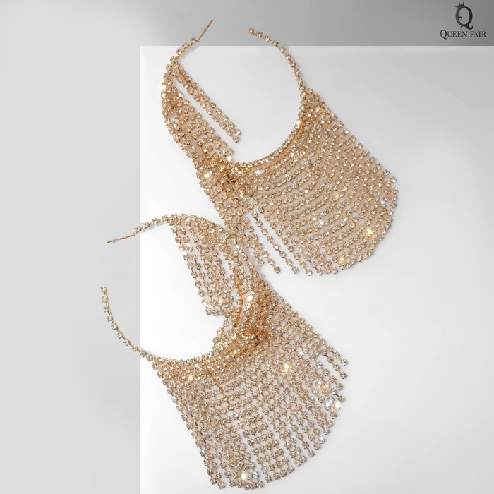 Серьги висячие со стразами «Водопад» нити на крупных кольцах, цвет белый в золоте, 12 см Серьги висячие со стразами «Водопад» нити на крупных кольцах, цвет белый в золоте, 12 см