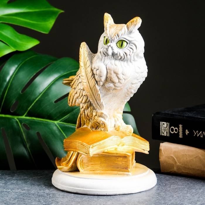 Фигура Фигура "Филин на книгах большой" серый, 21х15х13см