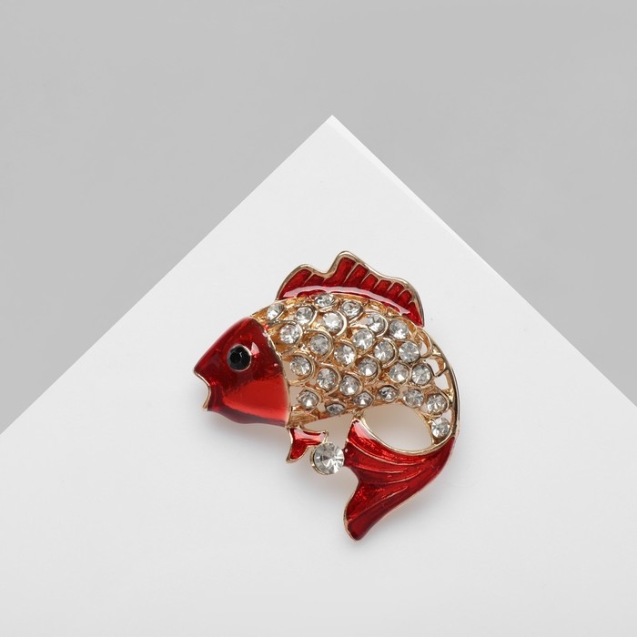 Брошь «Рыба», цвет красно-белый в золоте Брошь «Рыба», цвет красно-белый в золоте