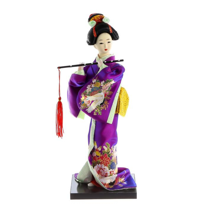 Кукла коллекционная Кукла коллекционная "Японка в фиолетовом кимоно с флейтой" 25х9,5х9,5 см