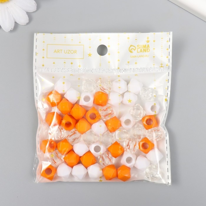 Бусины пластик Бусины пластик "Кристалл многогранник. Оранж, белый, прозрачный" набор 30 гр 1х1х1 см