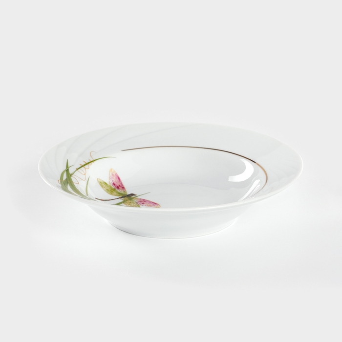 Тарелка фарфоровая глубокая «Стрекоза», 250 мл, d=20 см, белая Тарелка фарфоровая глубокая «Стрекоза», 250 мл, d=20 см, белая