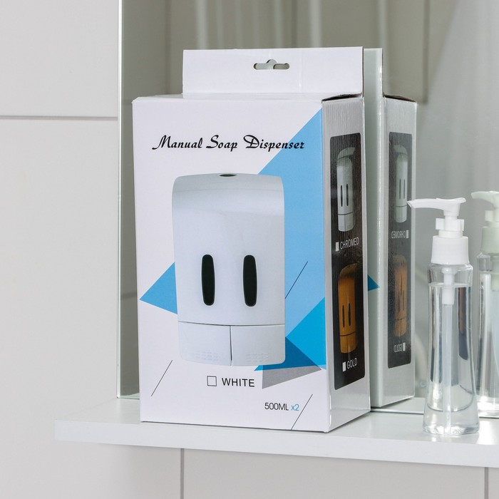 Диспенсер для антисептика или жидкого мыла механический, двойной, 1000 мл, пластик Диспенсер для антисептика или жидкого мыла механический, двойной, 1000 мл, пластик